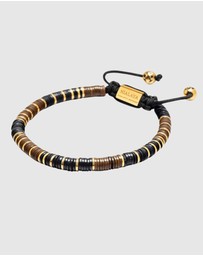 Nialaya Jewellery - Men's Beaded Bracelet with Black, Brown and Gold Disc Beads