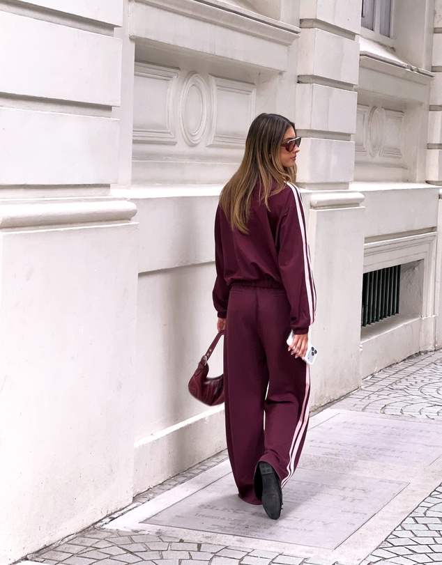 Beginning Boutique - Kosie Burgundy and Pink Stripe Track Pants
