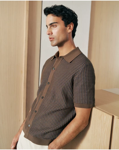 Trenery - Jacquard Geo Knit Shirt in Cocoa