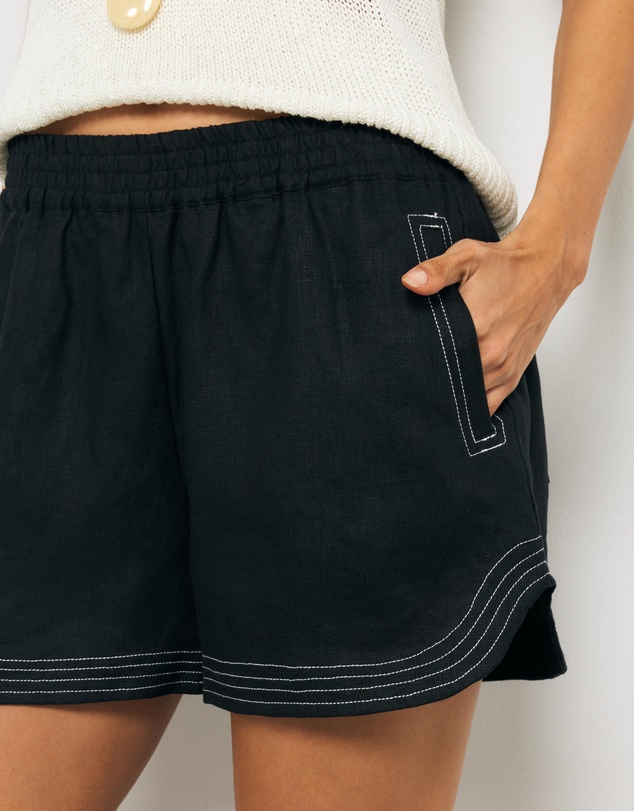 AERE - Lulu Contrast Stitch Linen Shorts