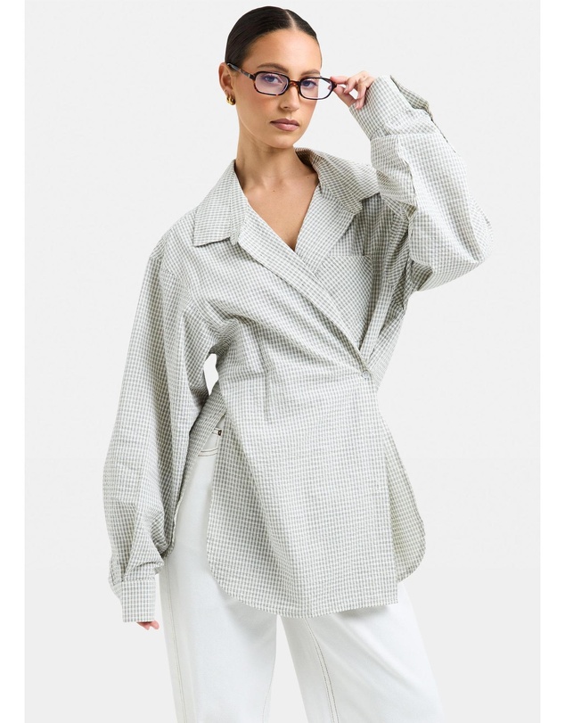Alice In The Eve - Lauren Plaid Boyfriend Wrap Long Sleeve Shirt