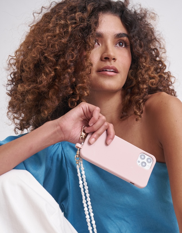 LOUVE COLLECTION - Dusty Pink Phone Case + Pearl Crossbody Chain & Wristlet