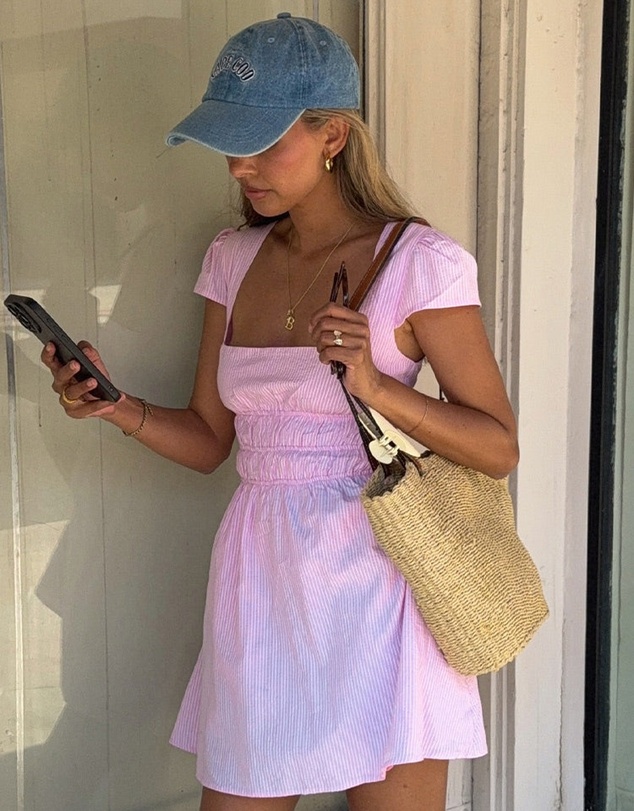 Beginning Boutique - Clairo Light Pink Stripe Cap Sleeve Mini Dress