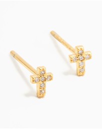Lovisa - Gold Plated Sterling Silver Mini Diamante Cross Stud Earrings