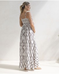 Angel Maternity - Clemence Maternity Summer Maxi Dress in Cross Print