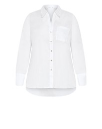City Chic - Plus size Elevated Long Sleeve Stretch Shirt - white