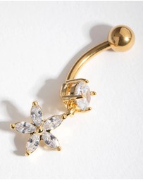 Lovisa - Gold Cubic Zirconia Flower Drop Belly Ring