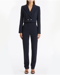 Carla Zampatti - Navy Pinstripe Cropped Jacket