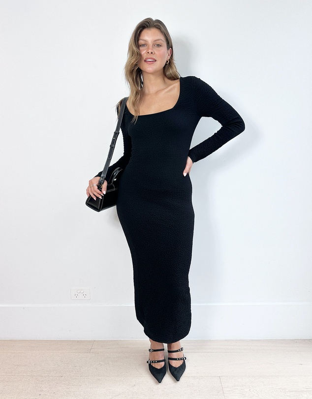 aje black bubble dress Violette bubble hem maxi dress black main image 1