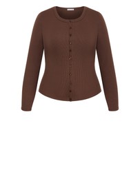 City Chic - Plus size Button Through Knit Top - chocolate