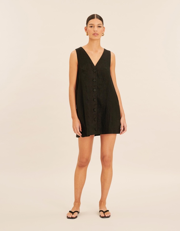 AERE - Linen Button Down A Line Mini Shift Dress