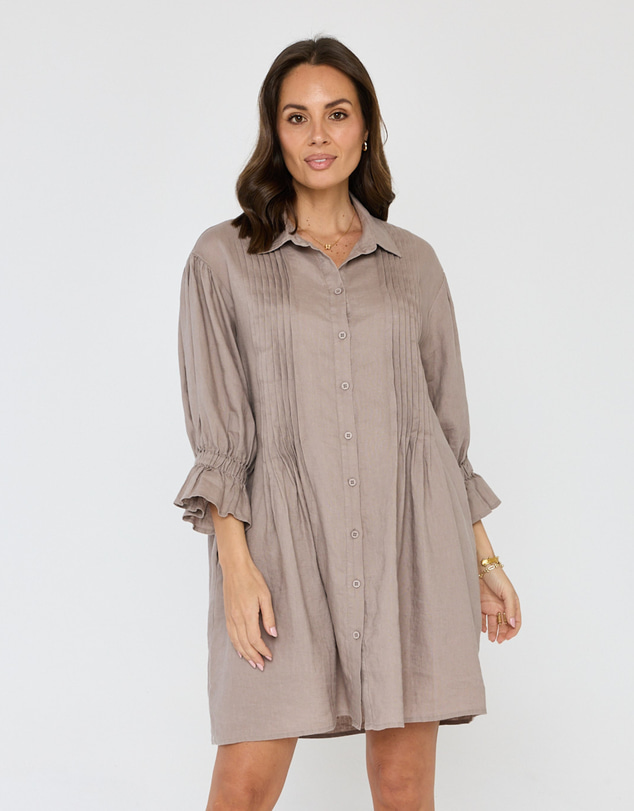 ALEXANDRA - Serif Mini Dress Taupe