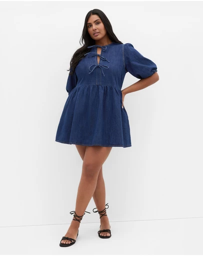 City Chic - Tie Mini Denim Dress