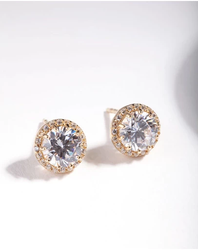 Lovisa - Gold Plated Sterling Silver 5mm Cubic Zirconia Halo Stud Earrings