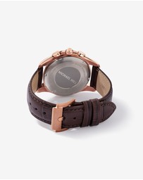 Michael Hill - Men's Chronograph Watch in Rose Tone Stainless Steel and Brown Leather