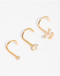 Lovisa - Gold Plated Surgical Steel Cubic Zirconia Butterfly Nose Piercings 3-Pack