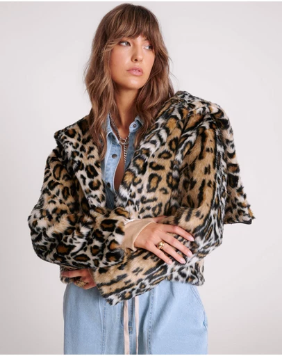ONE TEASPOON - Faux Leopard Split Hood Jacket