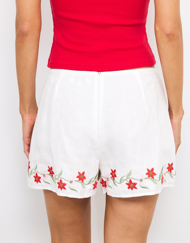 AERE - Odette Floral Embroidered Linen Shorts