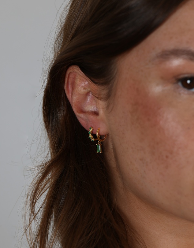 Pastiche - Vera Huggies Earrings - Gold plated 925 silver-Green Stone
