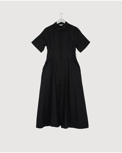 Revibe - Repaired AERE Orien Tuck Waist Linen Shirt Dress - AU 10