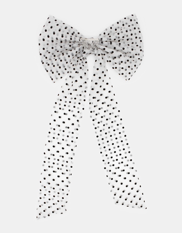 Morgan & Taylor - Charlie Large Racewear Bow in White with Black Polka Dots