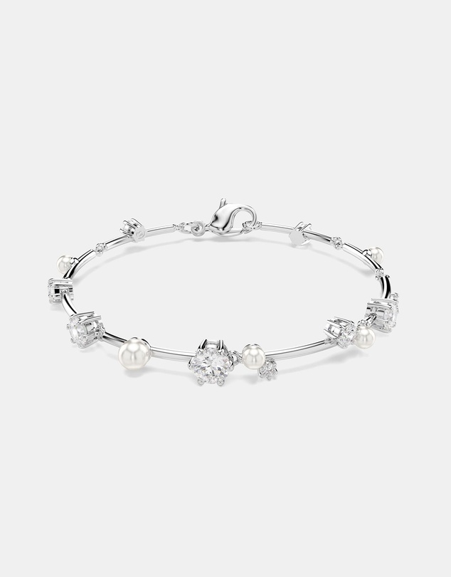 Swarovski - Constella Tennis Bracelet, Crystal Pearl, Round Cuts, White, Rhodium Plated