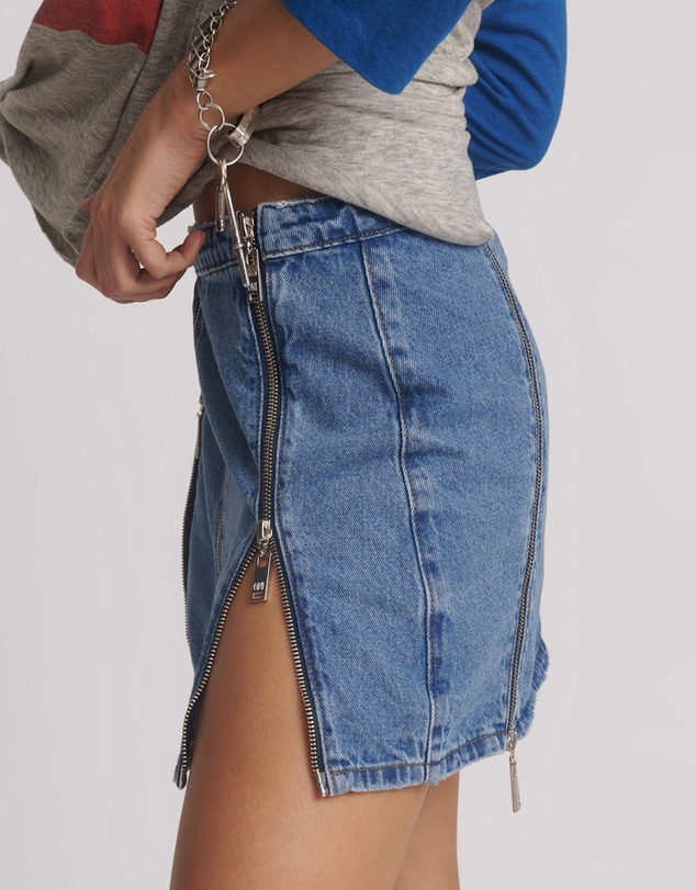 ONE TEASPOON - Zip Mid Waist Micro Mini Denim Skirt - Blue Estate