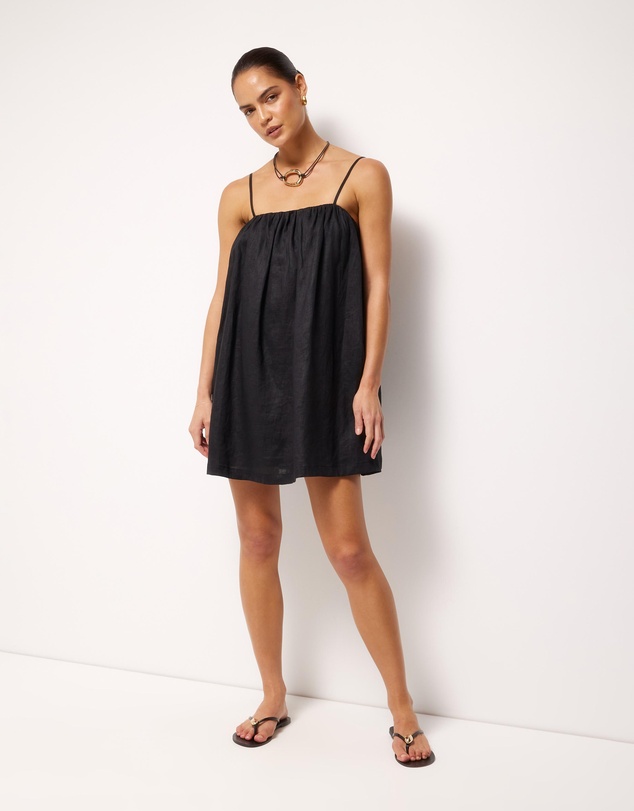 AERE - Liv Linen Gathered Neckline Mini Dress