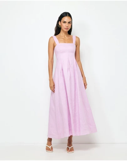 AERE - Inara Pleated Linen Midi Dress