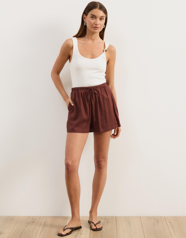 Atmos&Here - Tenley Drawstring Linen Blend Shorts