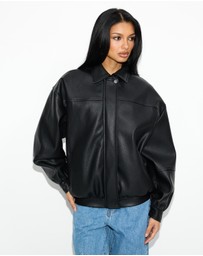 Dazie - Cool Nights Oversized Pebbled Leather Look Jacket