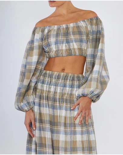 Amelius - Allegra Linen Plaid Crop Top