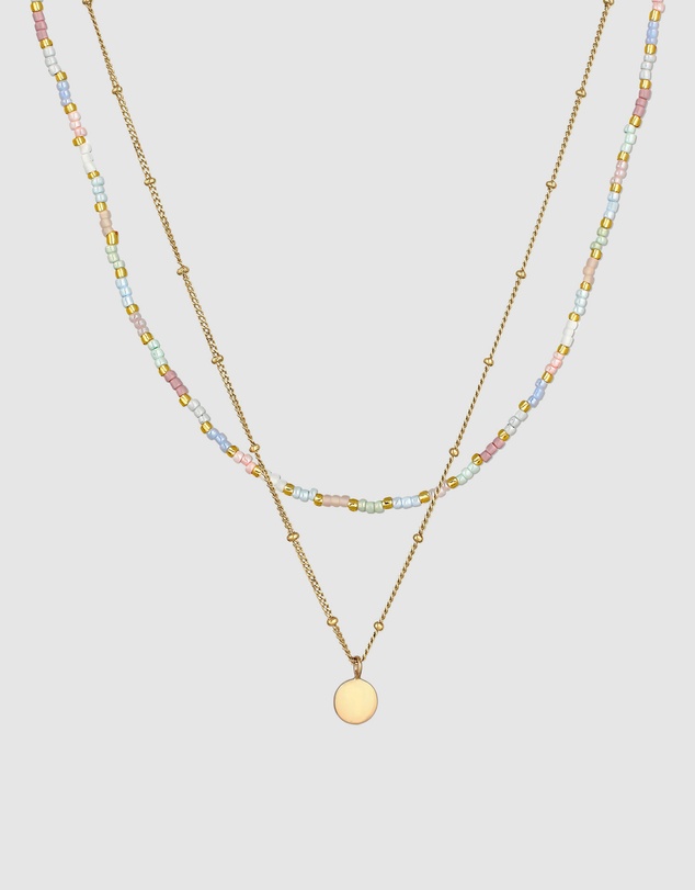 Elli Jewelry - Necklace Layer Ball Glass Bead 925 Sterling Silver Gold-plated