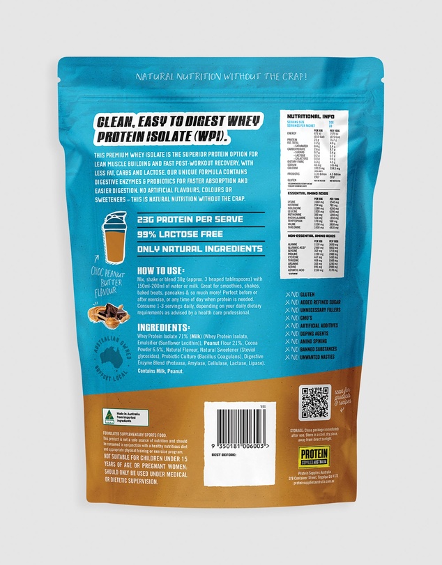 Protein Supplies Australia - Choc Peanut Butter WPI (Whey Protein Isolate) - 1kg