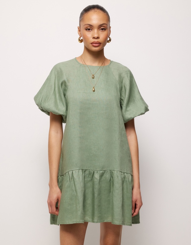 AERE - Brea Puff Sleeve Linen Mini Dress