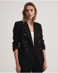 Witchery - Linen Double-breasted Crop Sleeve Blazer
