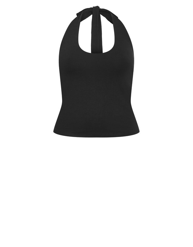 City Chic - Plus size Halter Neck Tie Top - black