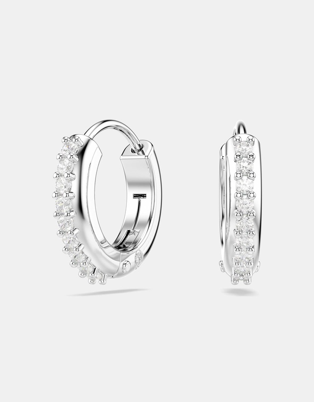 Swarovski - Matrix hoop earrings, Round cut, White, Rhodium plated