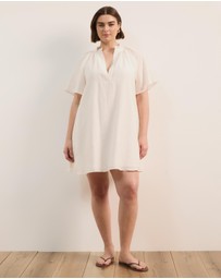 Atmos&Here Curvy - Amina Linen Blend A-Line Mini Dress with Butterfly Sleeve