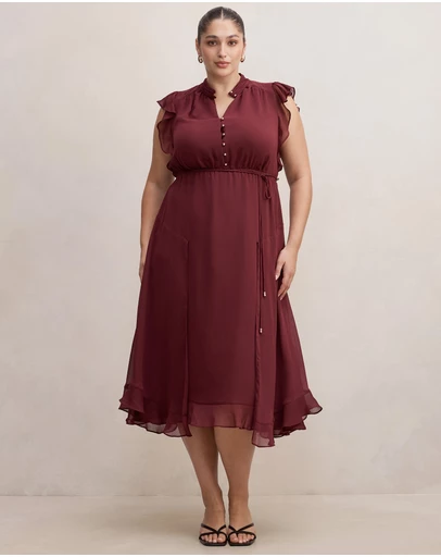 Forever New Curve - Maxwell Curve Flutter Sleeves Midi Dress