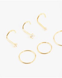 Lovisa - Gold Plated Surgical Steel Cubic Zirconia Nose Stud & Rings 6-Pack