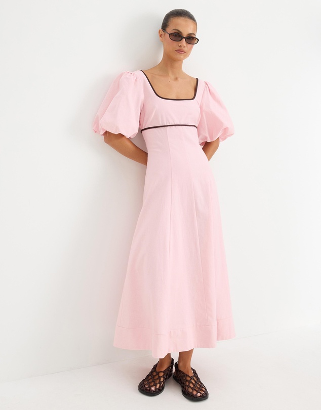 Calli - Maxime Contrast Bind Puff Sleeve Midi Dress