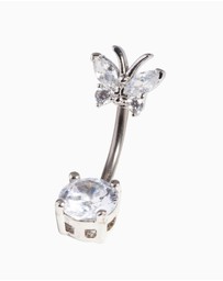 Lovisa - Titanium Cubic Zirconia Butterfly Belly Bar