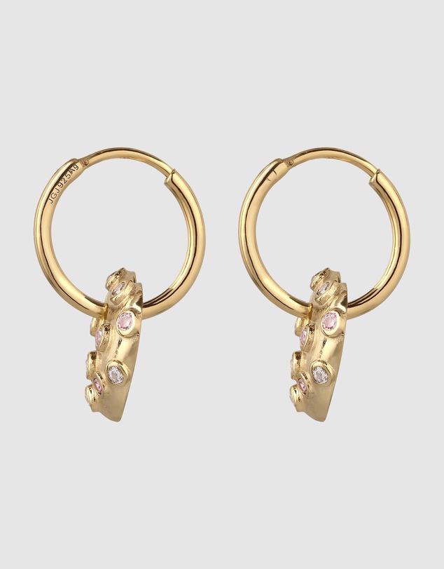 Elli Jewelry - Crystal Heart Charm Hoop Earrings in Gold-Plated 925 Silver