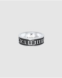 Kuzzoi - ICONIC EXCLUSIVE - Ring Mens Band Roman Numbers Oxidised in 925 Sterling Silver