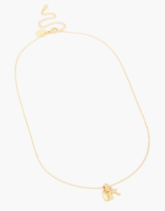 Lovisa - Waterproof Gold Plated Stainless Steel Cubic Zirconia Lock & Key Necklace