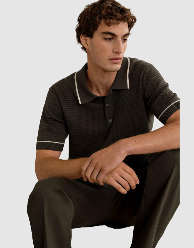 Trenery - Textured Cotton Tipped Knit Polo