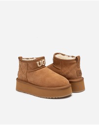 Ozwear Connection Uggs - Ugg Classic Platform Knit Logo Matelassé Ultra Mini Boot