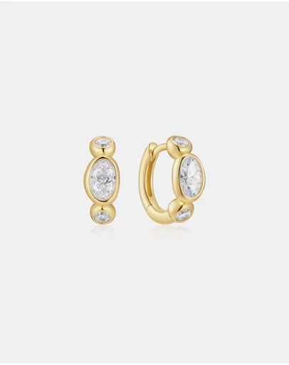 Ania Haie - Gold Bezel Organic Pebble & Round Huggie Hoop Earrings