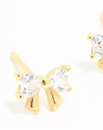 Lovisa - Gold Plated Sterling Silver Cubic Zirconia Bow Stud Earrings
